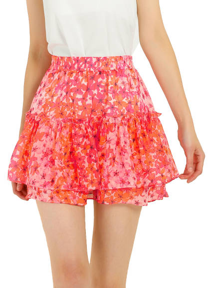 Allegra K- Floral Print A-Line Ruffle Mini Skirt