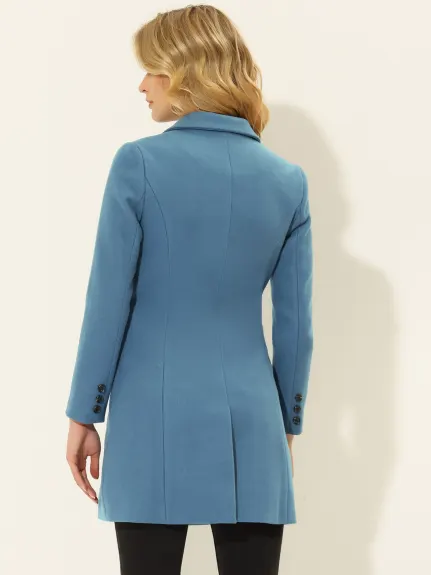 Allegra K- Double Breasted Back Vent Longline Overcoat