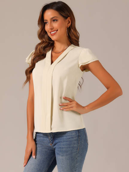 Allegra K - Summer V-Neck Solid Chiffon Blouse