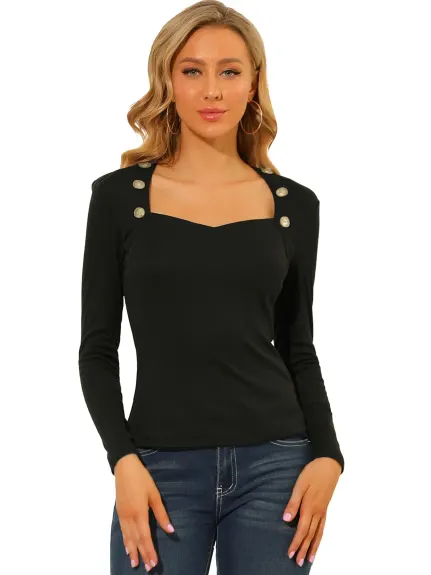 Allegra K - Sweetheart Neck Elegant Knit Retro Top