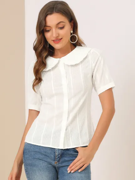 Allegra K- Swiss Dots Short Sleeves Button Shirt