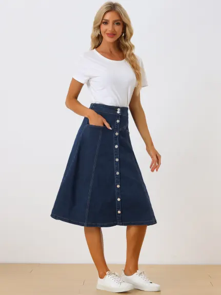 Allegra K- Buttons High Waist A-Line Midi Skirt