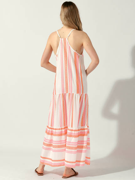 Allegra K - Boho Printed V-Neck Sleeveless Beach Dress