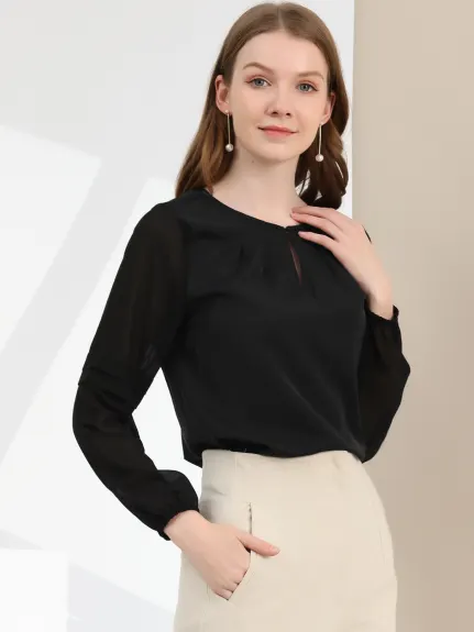 Allegra K- Long Sleeve Keyhole Neck Blouse Top