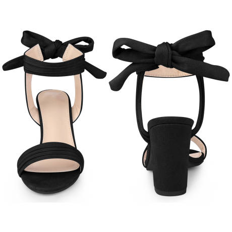 Allegra K- Ankle Tie Open Toe Chunky Heel Sandals