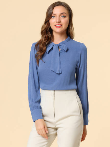 Allegra K - Bow Tie Neck Long Sleeve Blouse