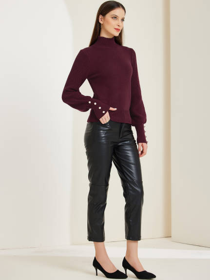 Allegra K - Ribbed Knit Turtleneck Pullover Sweater