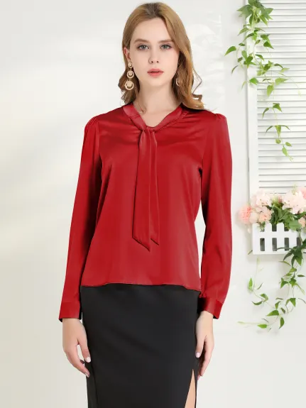 Allegra K- Satin Tie Neck Blouse