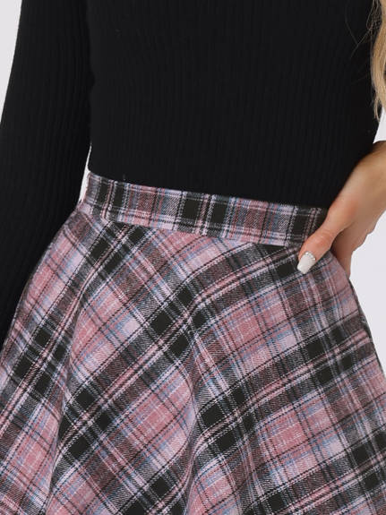 Allegra K - Plaid Tartan Knee Length A-Line Skirt