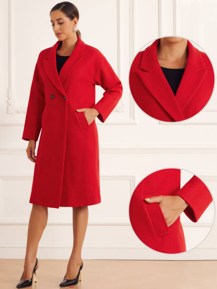 INSPIRE CHIC - Notch Lapel Double-Breasted Mid-Length Coat