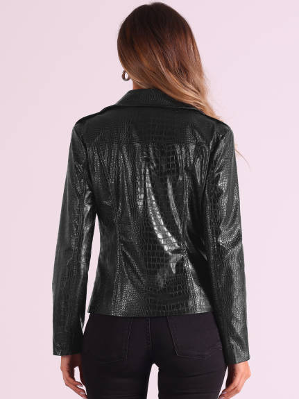 Allegra K- Zip Up Cropped Faux Leather Jacket