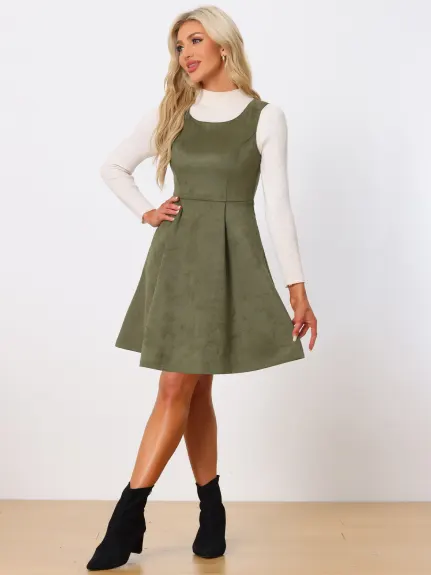 Allegra K - Sleeveless Faux Suede Pinafore Overall Dress