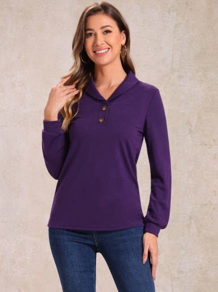 Allegra K - Collared V Neck Long Sleeve Blouse