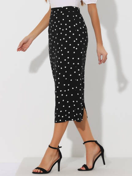 Allegra K - Polka Dots Casual High Waist Midi Skirt