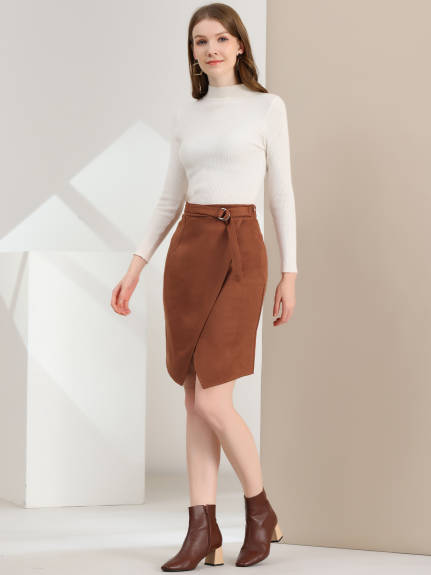 Allegra K - Faux Suede Fall Slit Pencil Skirt