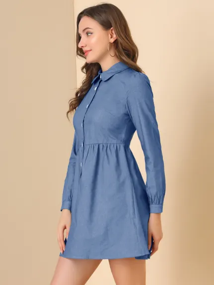 Allegra K- Robe chemise en jean chambray à manches longues pour femme