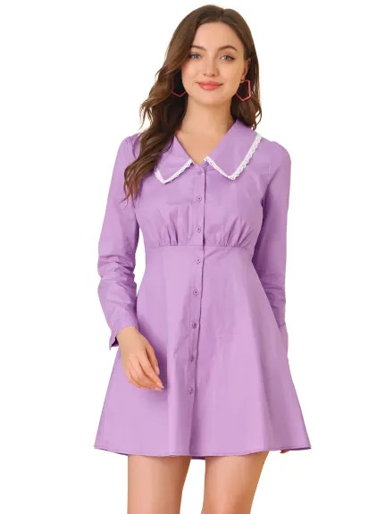 Allegra K- Robe chemise décontractée en coton à manches longues