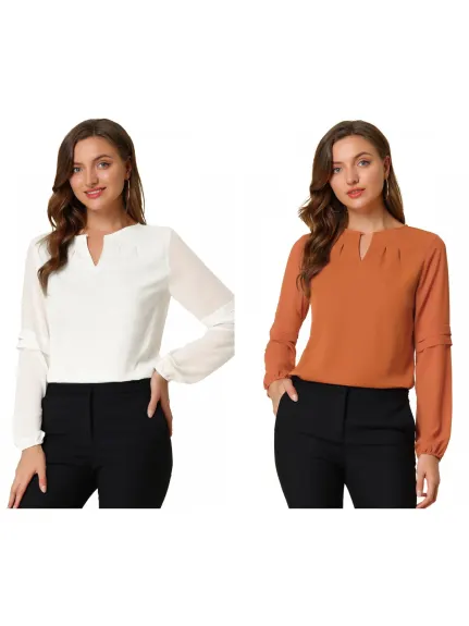 Allegra K- Long Sleeve Keyhole Neck Blouse Top