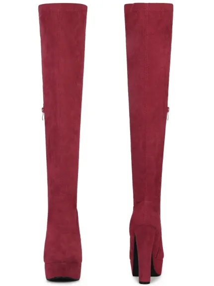 Allegra K- Block High Heel Platform Solid Thigh High Boots