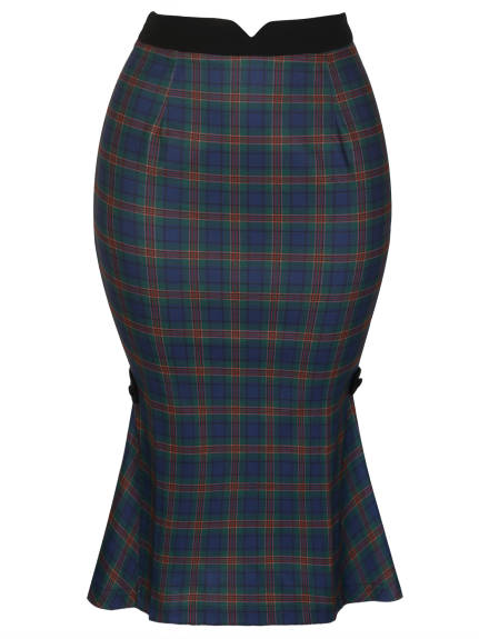 Allegra K - Plaid Retro Buckle Side Fishtail Skirt