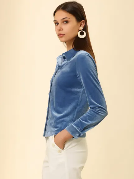 Allegra K- Point Collar Long Sleeve Velvet Blouse