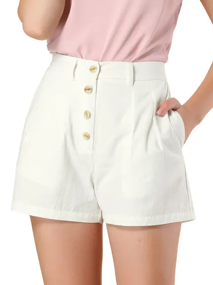 Allegra K- High Waist Wide Leg Button Front Mini Shorts