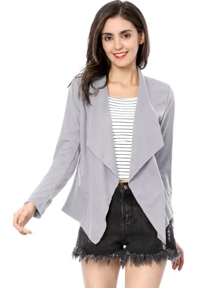 Allegra K- Zipper Cuffs Draped Front Faux Suede Jacket