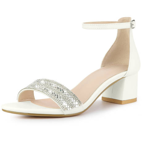 Allegra K - Sparkly Rhinestone Strap Heeled Sandals