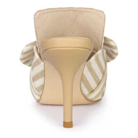 Allegra K - Slip-on Stripe Bow Stiletto Heel Slide Mule