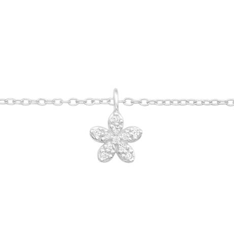 Sterling Silver Anklet with Dainty CZ Flower Charm - Ag Sterling