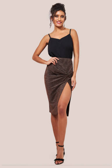 Goddiva - Knot Front Thigh Split Midi Skirt