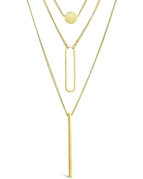 Sterling Forever - Bar, disque, Collier en couches de barre ouverte