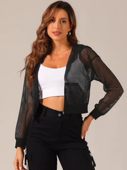 Allegra K- Zip Up Mesh Sheer Hoodie Jackets