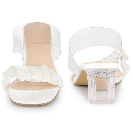 Allegra K- Pleated Strap Clear Low Heel Slide Sandals