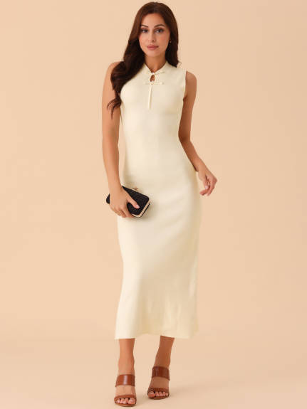 Allegra K - Sleeveless Ribbed Knit Elegant Dress