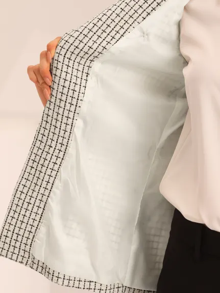Allegra K- Plaid Tweed Lapel Open Front Blazer Vest