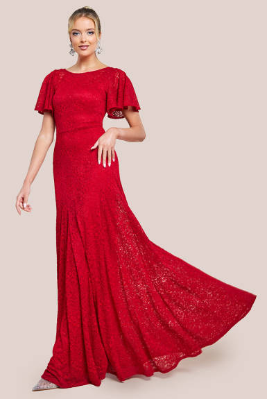 Goddiva - Flutter Sleeve Lace A Line Maxi Dress