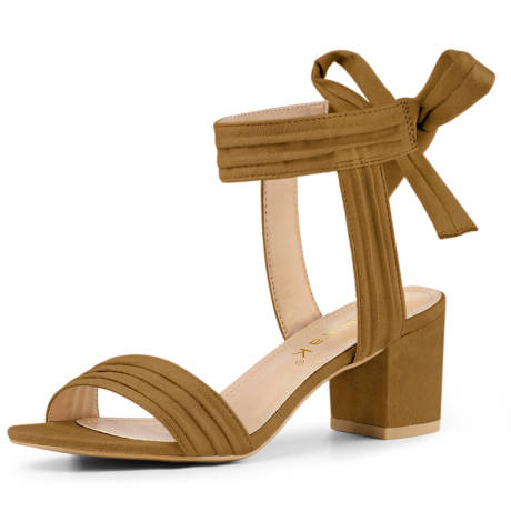 Allegra K- Open Toe Ankle Tie Back Block Heels Sandals