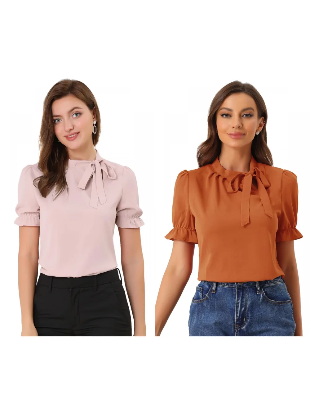 Allegra K - Tie Neck Summer Blouse Pack, Pink Combo 1