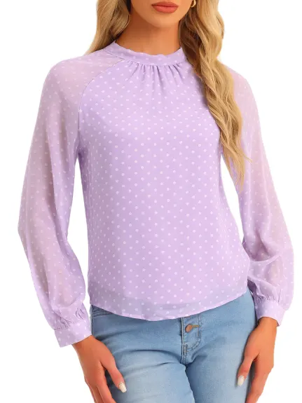 Allegra K - Polka Dots Tie Back Long Sleeve Blouse