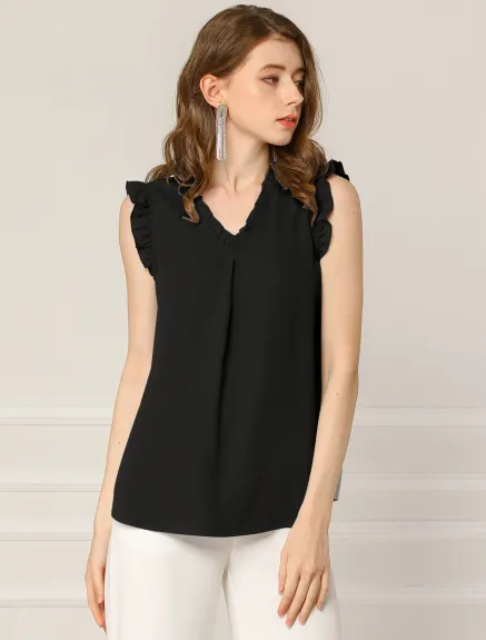 Allegra K- Ruffled Sleeveless Pullover V- Neck Blouse Top