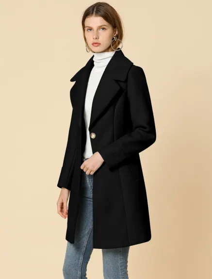 Allegra K- Notched Lapel Button Single Breasted Coat