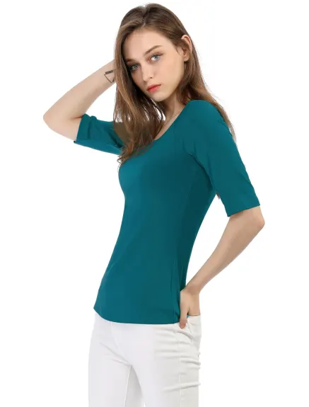 Allegra K- Scoop Neck Fitted Layering T-Shirt