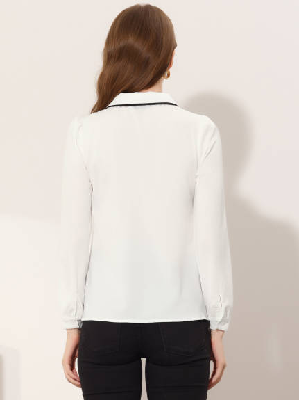 Allegra K- Tie Neck Peter Pan Collar Shirt