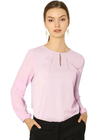 Allegra K- Long Sleeve Keyhole Neck Blouse Top