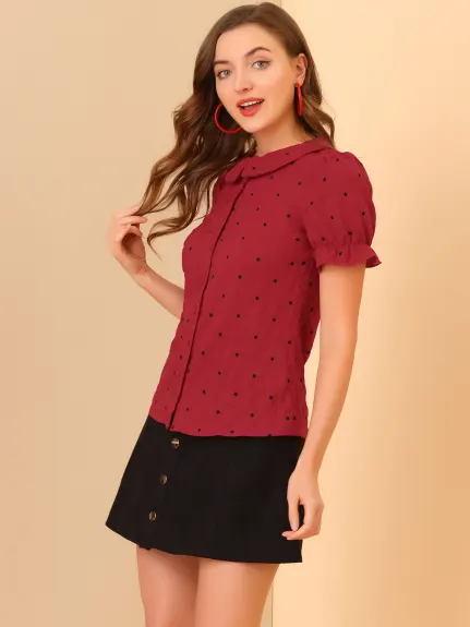 Allegra K- Peter Pan Collar Stars Blouse Shirt