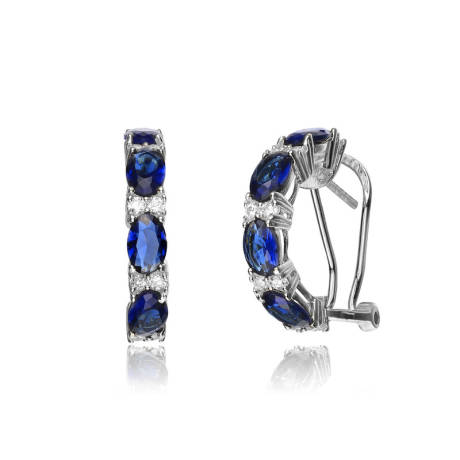 Genevive Sterling Silver White Gold Plated with Colored Cubic Zirconia Half Hoop Earrings