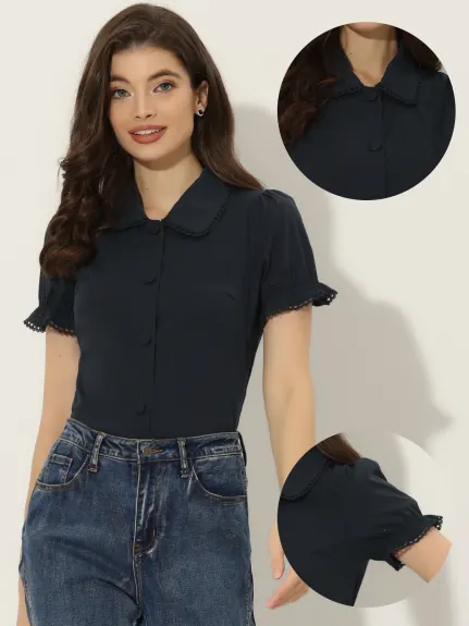 Allegra K- Doll Collar Button Down Shirt