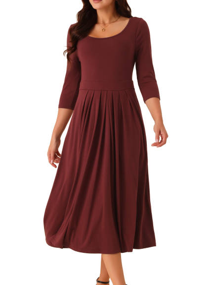 Allegra K - Crewneck Pleated Swing Maxi Dress