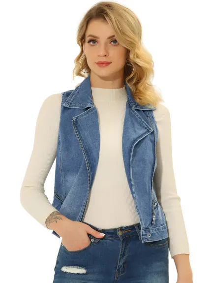 Allegra K- Zip Up Classic Jeans Denim Vest